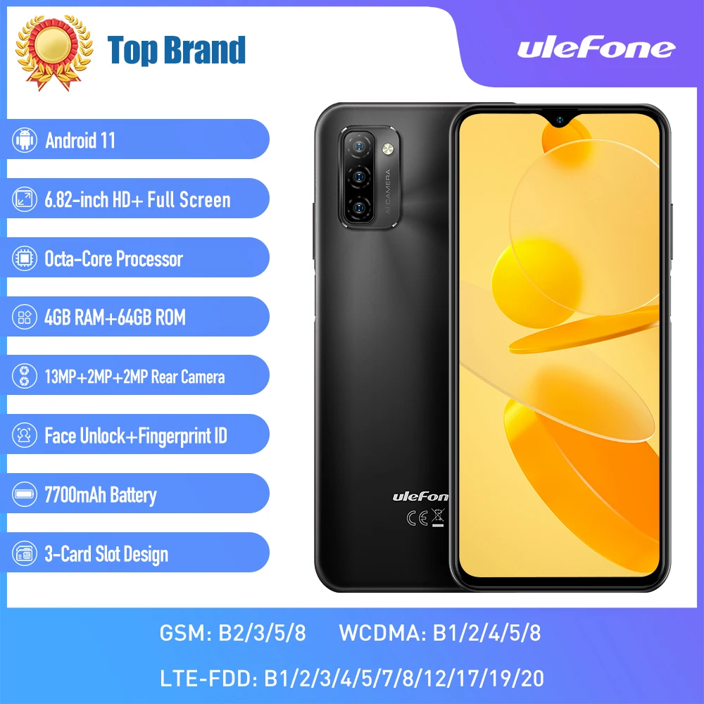 Смартфон Ulefone Note 12P 7700 мАч большая батарея Android 11 4 ГБ + 64 6 82-дюймовый экран Waterdrop 4G