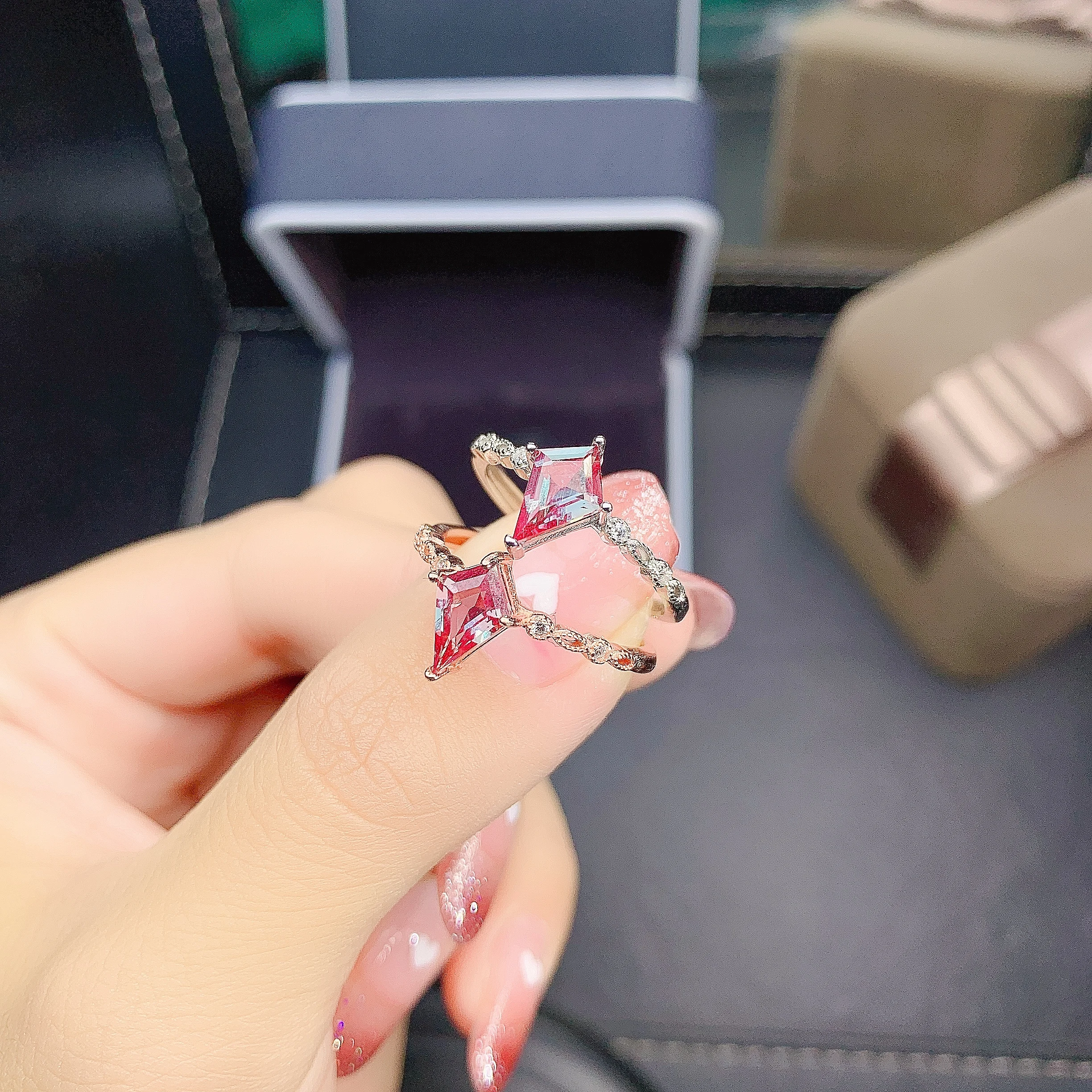 

New To Hot Selling Lab Bred Alexandrite Kite Shaped Ring For Women In Sterling Silver As Engagement Gift