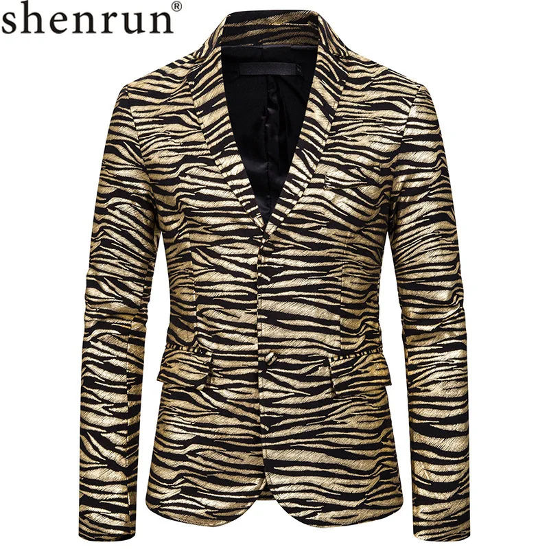Shenrun Мужской Блейзер Slim Fit модная куртка с тигровым принтом костюм куртки