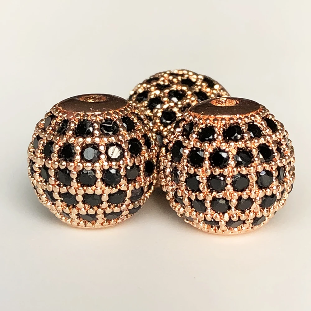 3 шт./лот круглые бусины с фианитами металлические латунные микрозакрепкой