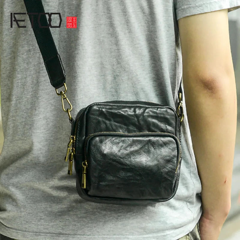 

Сумка AETOO из кожи растительного дубления, мобильный телефон, Мужская мини-сумка, сумка-мессенджер, кожаная сумка на плечо