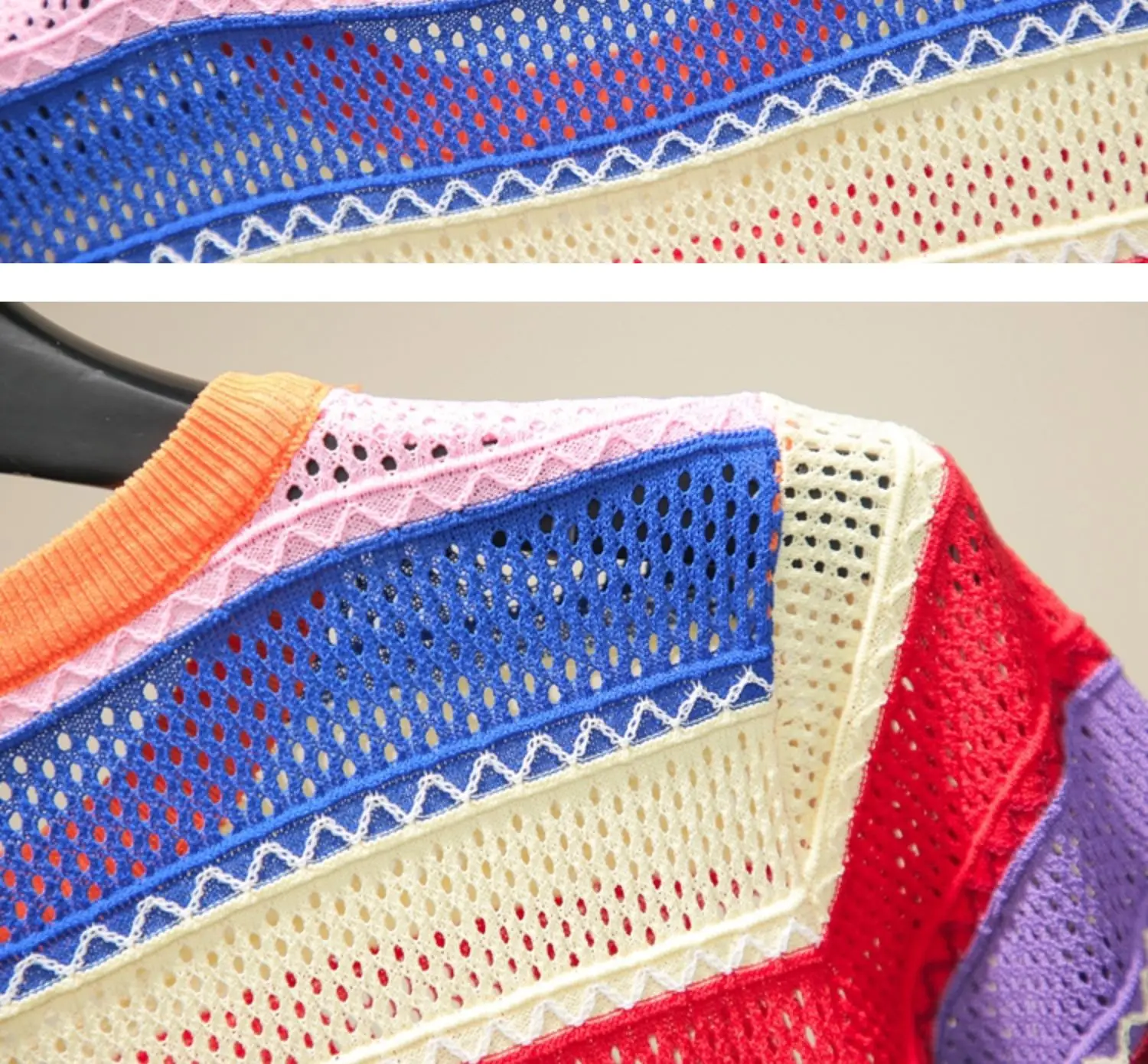 

VANOVICH 2021 Spring and Summer New Women's Knit T Shirts Striped Short-sleeved Wild Ladies T Shirts Round Neck Hollow Women Top