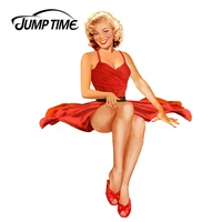 jumptime 13cm x 9 5cm car sticker hot pinup lady girl red dress vinyl wrap sexy girl car yintage decal racing waterproof