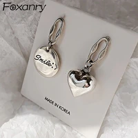 foxanry 925 stamp love heart stud earrings for women vintage trendy english letter tag thai silver party bride jewelry