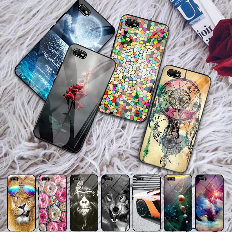 

Luxury Tempered Glass Case For OPPO A1K Phone Case Hard Bumper Pattern Funda For OPPO A1k A 1K CPH1923 Shockpro Back Cover Bag