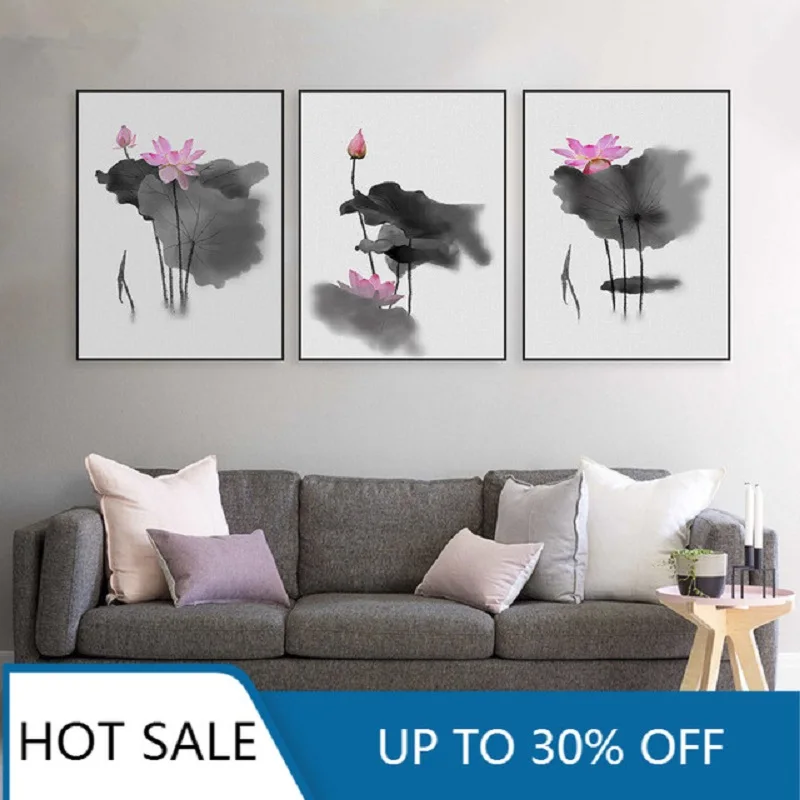 Современная китайская каллиграфия чернила лотос настенное искусство холст