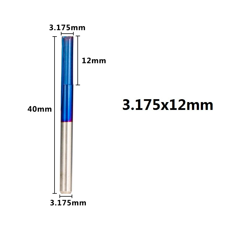 10Pcs Straight Milling Cutter 3.175 Shank Nano Blue Coated 2 Flute Carbide End Mill for Wood Plastic CNC Engraving Bit | Инструменты