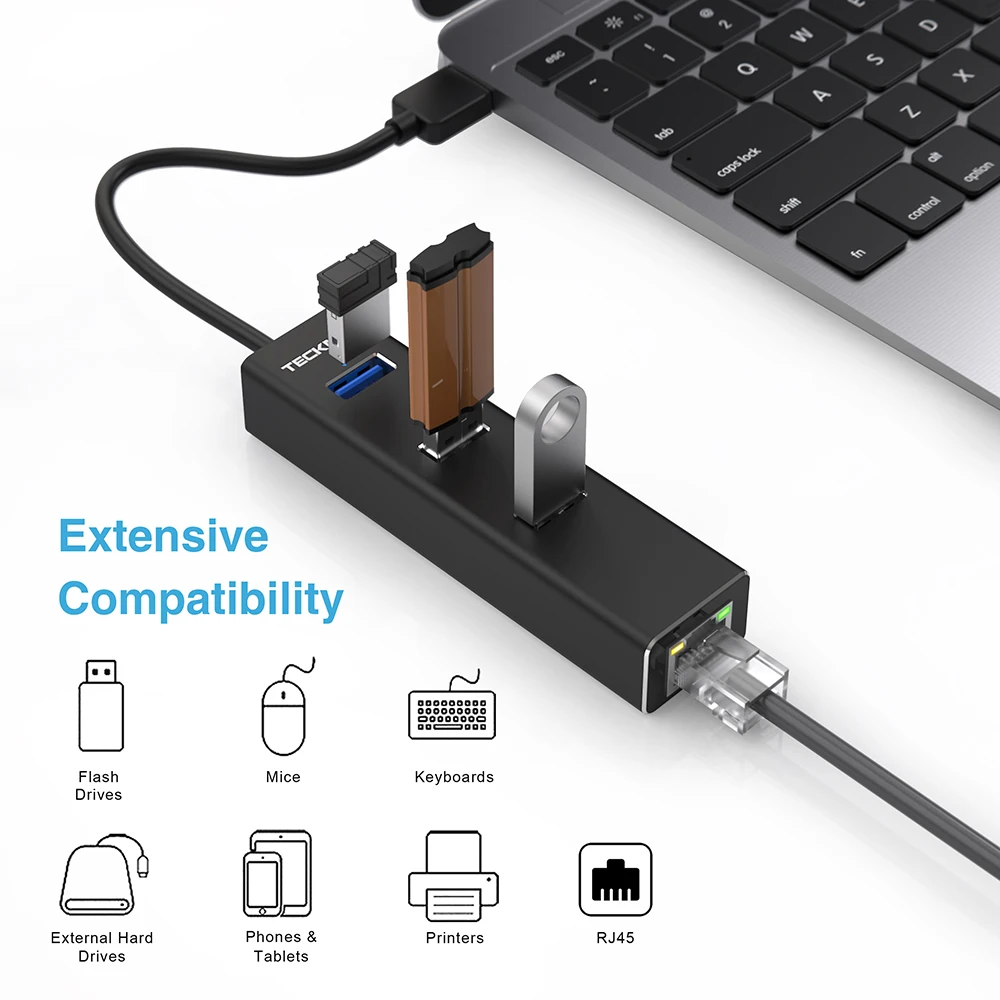 TeckNet USB 3 0 сетевой концентратор к Gigabit Ethernet RJ45 with10/100/1000 адаптер Порты и разъёмы Lan