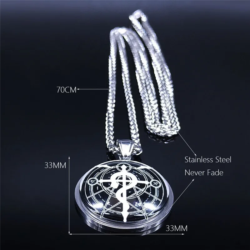 

Stainless Steel Glass Chain Necklace Silver Color Pentagram Snake Long Necklaces for Women/Men Jewelry collares largos NXS03