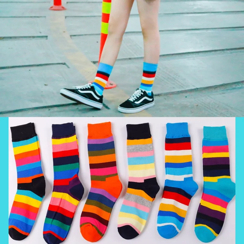 

Fashion Rainbow Women's Printing Socks Cotton Colorful Patterned Women Cute Harajuku Low Socks Male Student Cool Hip-hop Pop