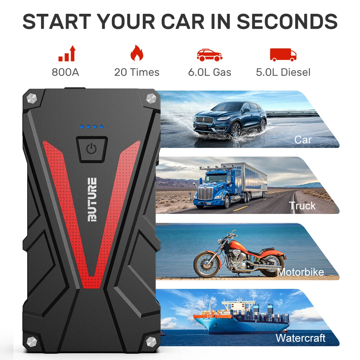 BUTURE BR300 800A 12800 мА/ч автомобильный усилитель Мощность банк Батарея 12V Авто пусковое