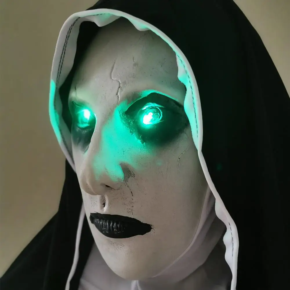 Монахини маска страшная с страшный голос Led светильник Косплэй Valak латексные