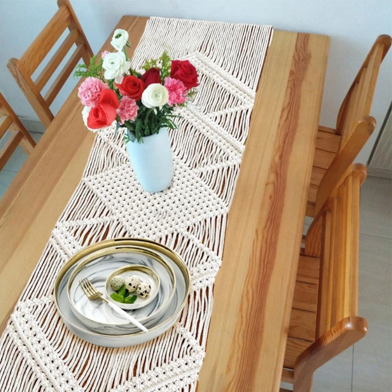 

Настольная дорожка из макраме, 34x200 см, с кисточками, в скандинавском стиле