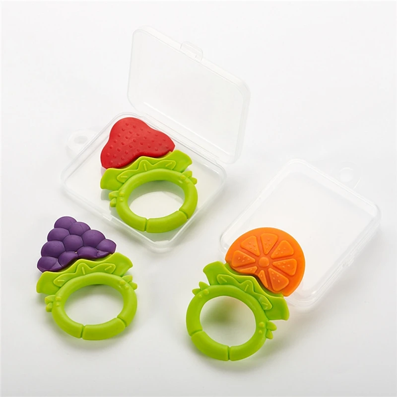 

Silicone Cute Fruit Design Strawberry Grape Soft Molars Baby Teether Toys Toddle Teething Chew Dental Care Teething Stick Toy