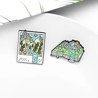 creative mountain river ticket book shape brooch forest photo picture enamel pin bag clothes lapel badge jewelry gift for friend