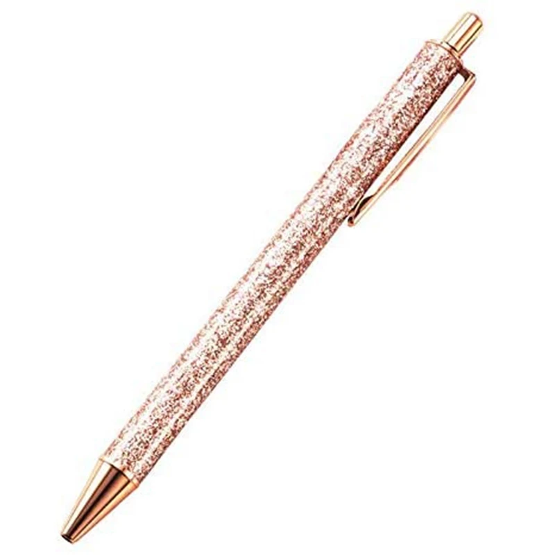 6Pcs Glitter Ballpoint Pens Metal Retractable Pen Black Ink 1mm Medium Point Silver Gold Rose Click Ball Gifts |