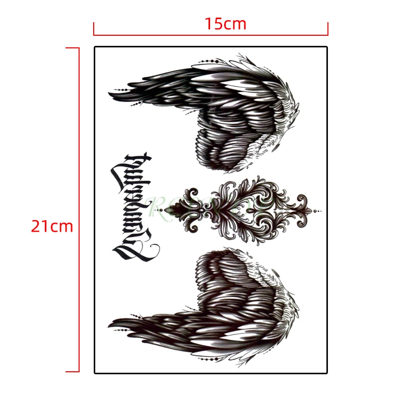 Водонепроницаемые временные тату наклейки Крылья ангела перо письмо флэш-тату