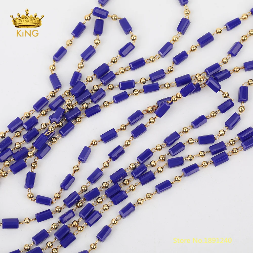 

5meters Tiny Rectangle Crystal Glass Plated Gold Charms Copper Beaded Chains for Jewelry Making Findings