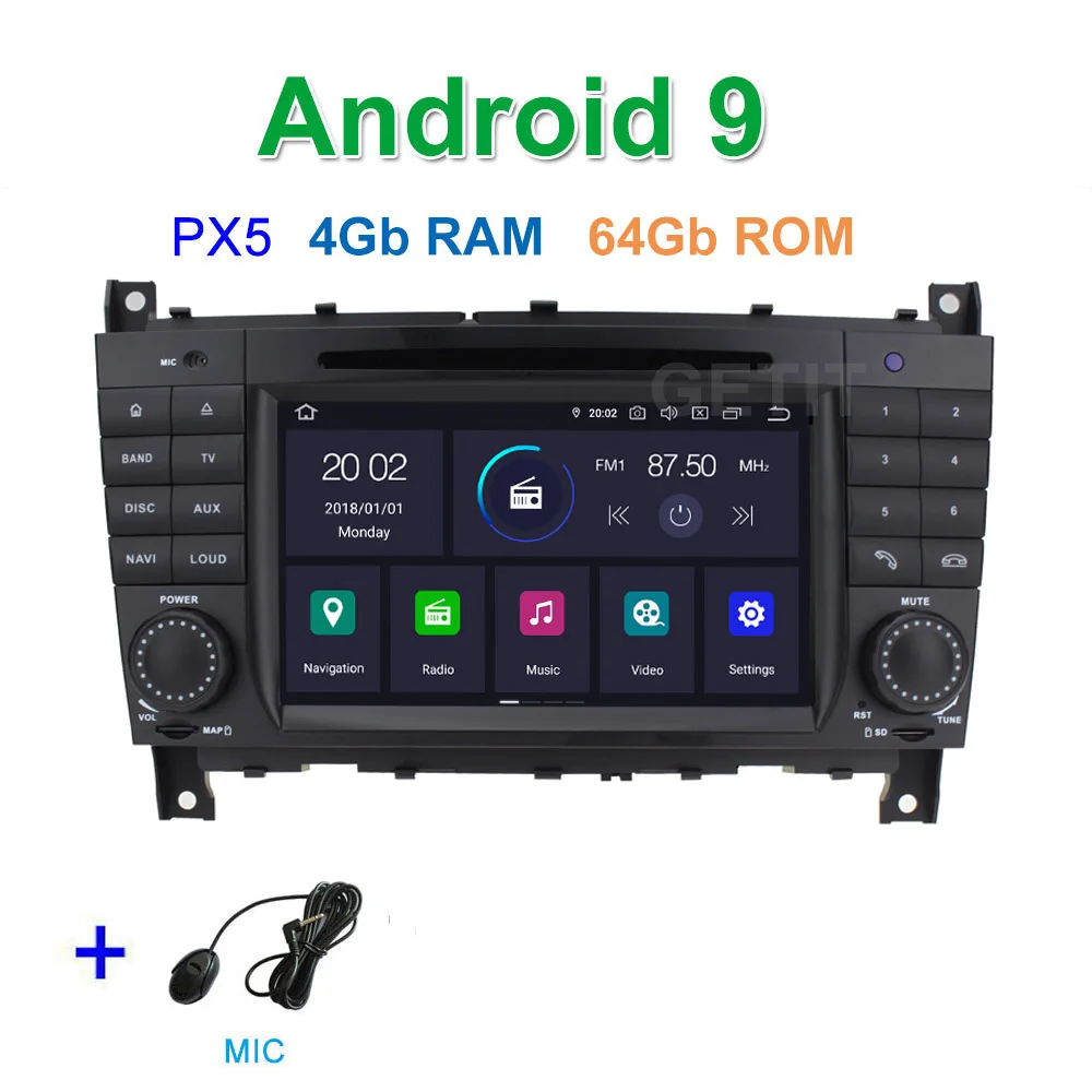 PX5 4G-RAM 64G-ROM DSP 64G PX6 Android 9,0 автомобильный DVD мультимедиа радио gps для Mercedes Benz W203 W209 W219 A-Class A160 C-Class C180 C200 CLK200 - Цвет: PX5 4G-RAM 64G-ROM