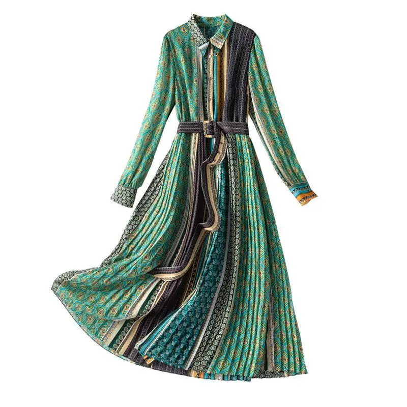 

Large size floral dress women's 2021 spring and summer new coat with temperament slim waist pleated long skirt