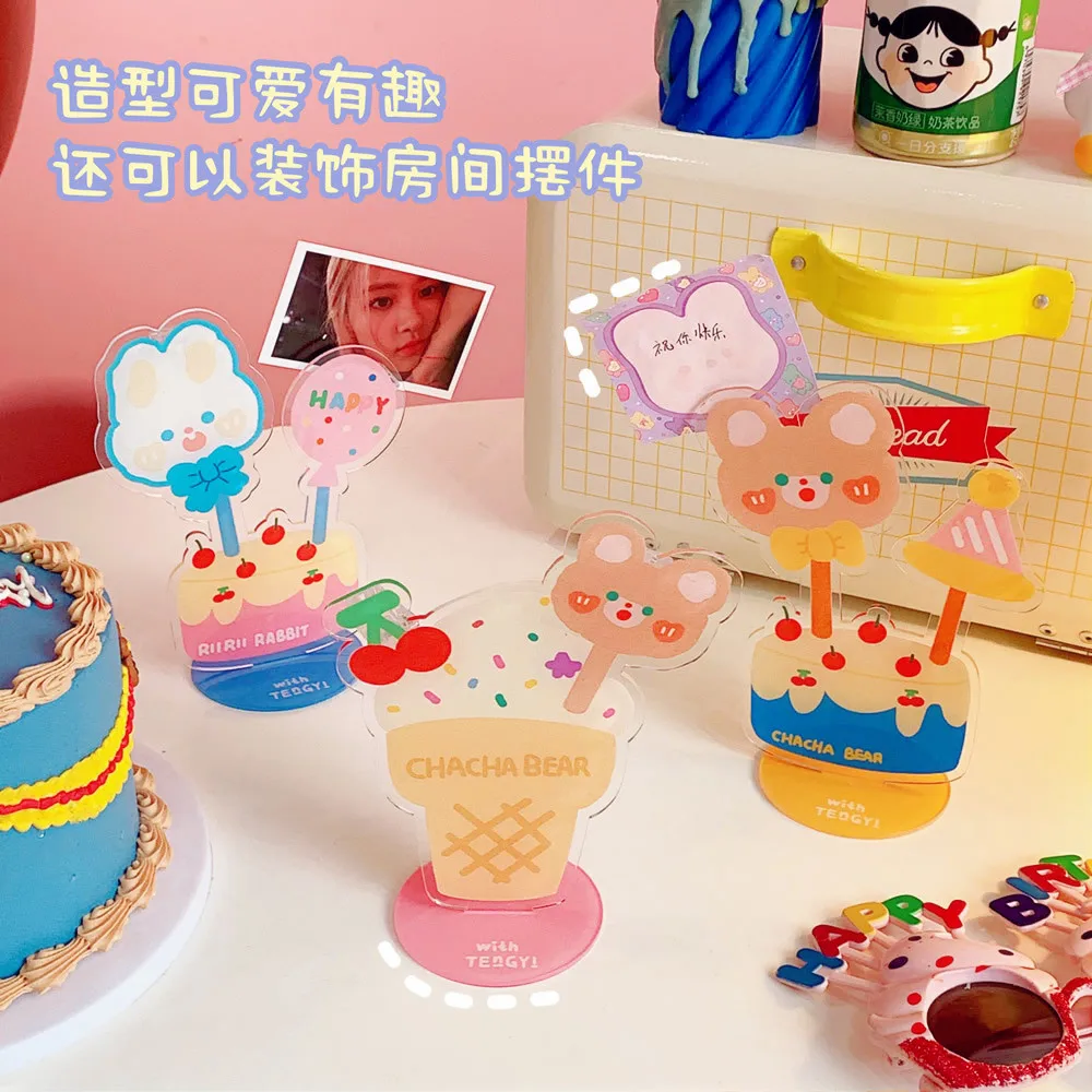 

Cute Desktop Notes Clip Cartoon Cake Bear Rabbit Shape Korea Idol Photo Card Holder Clip Kawaii Desktop Stand Memo Message Clips