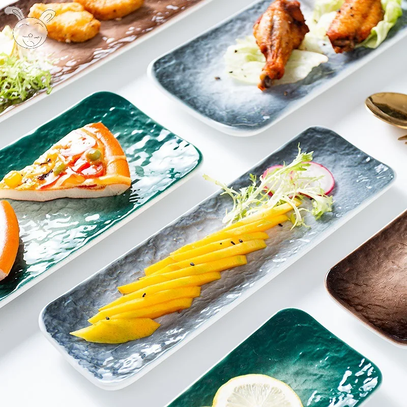 

1Pcs Creative stone strip rectangular ceramic plate Western steak salad dessert cake sushi home kitchen storage decorative plate