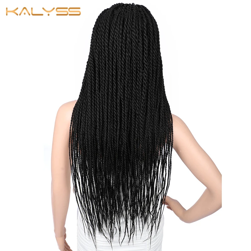 Kalyss 31 дюйм(ов) 13x5 ручной плетеные парики для чернокожих Для женщин синтетический Синтетические волосы на кружеве парик фронтальной натуральный черный косы заплетать парики для волос