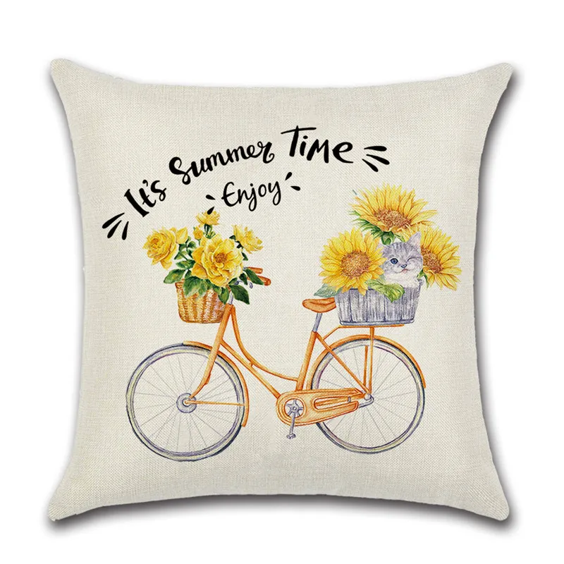 

Sunflower Bicycle Truck Print Cotton Linen Thorw Pillowcase 2020 Summer Farm Theme Cushion Cover Home Chair Sofa Car Decorative