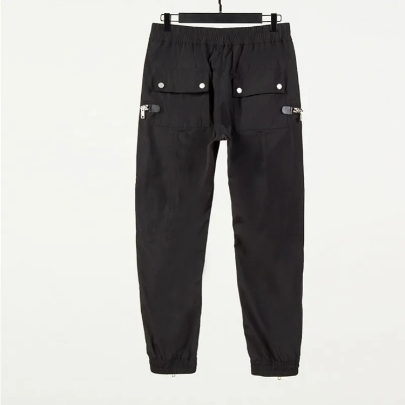 

Fashion Zipper Pockets Black Cargo Pants High Street Mens Lace Up Slim Fit Biker Pencil Trousers Hip Hop Male Casual Sweatpants