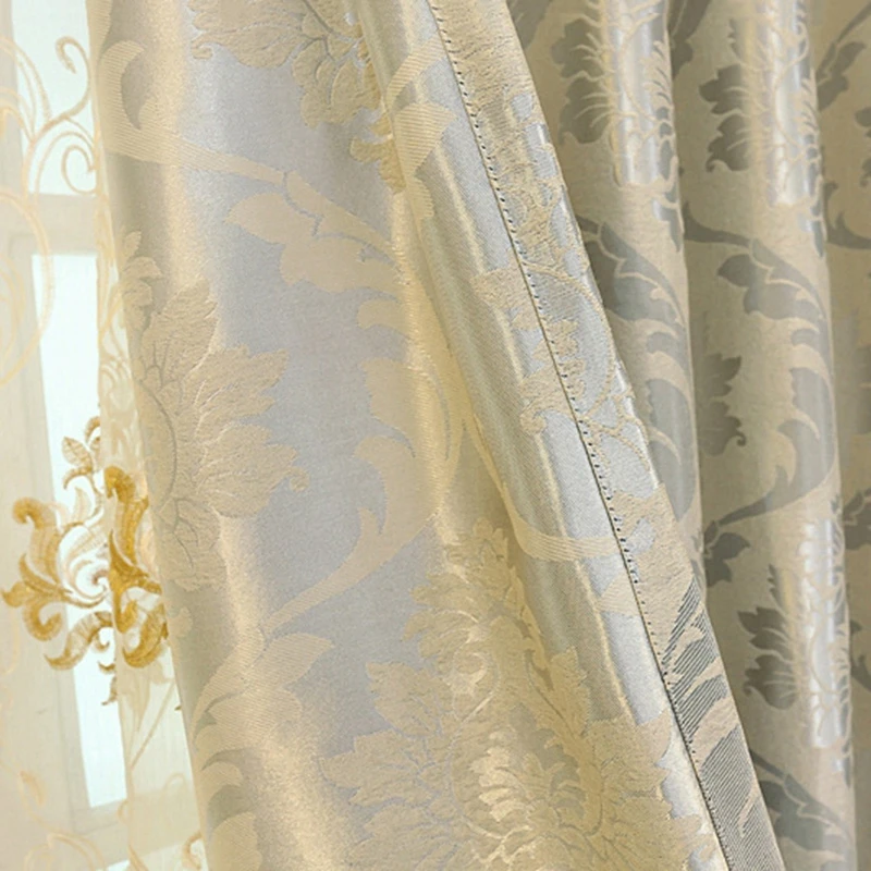 

American Jacquard Curtains For Bedroom Beige Coffee Blackout Curtain Fabric For Living Room Tulle Window Panel Drapes X736#4