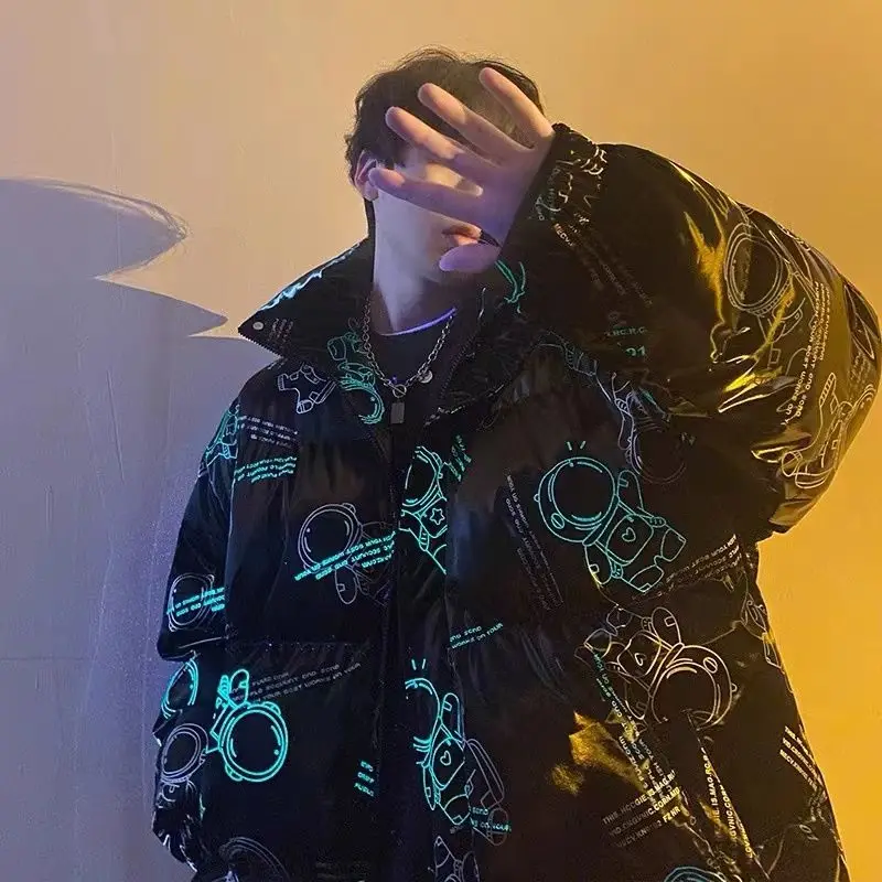 Мужская зимняя куртка в стиле хип-хоп с аниме принтом ветровка оверсайз уличная