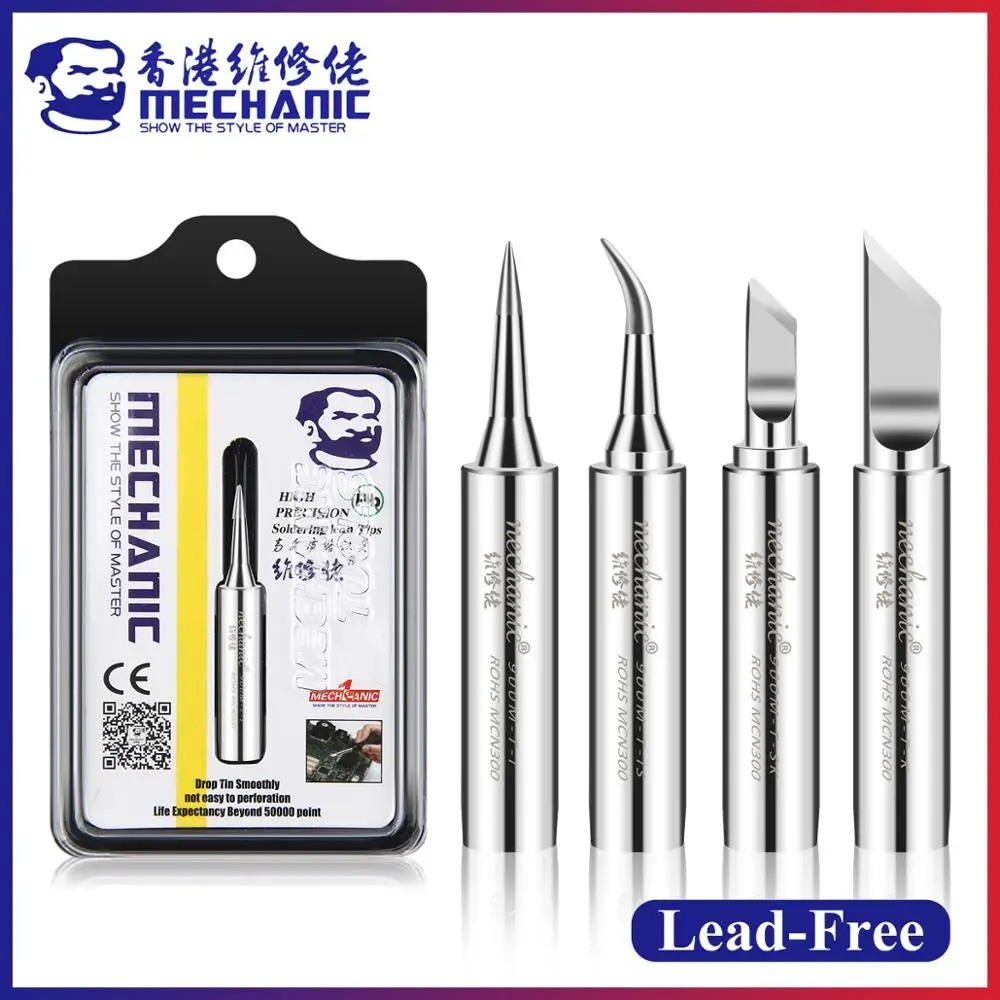 

MECHANIC Original 4pcs 900M-T Lead-Free Pure Copper Electric Soldering Iron Tip Welding Tip BGA Solder Repair Station Tool Kit