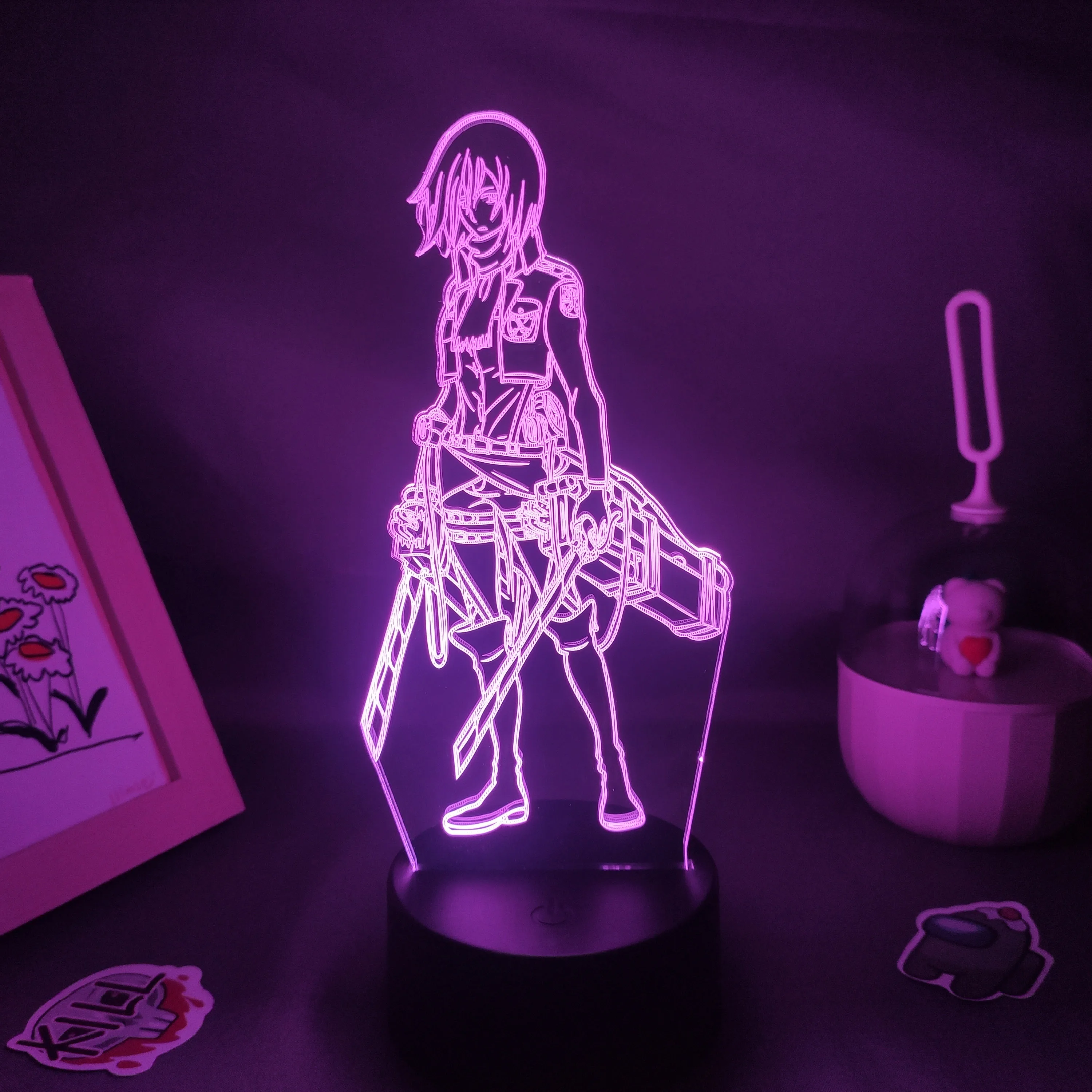 

3D Night Light Attack on Titan Anime Figure Mikasa Ackerman Led RGB Neon Manga Shingeki No Kyojin Lava Lamp Table Desktop Decor