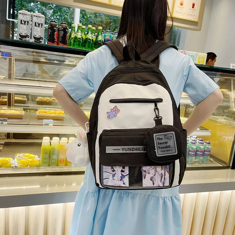 Модный женский рюкзак, сумки для книг контрастных цветов для девочек-подростков, вместительные нейлоновые Водонепроницаемые рюкзаки со мн...