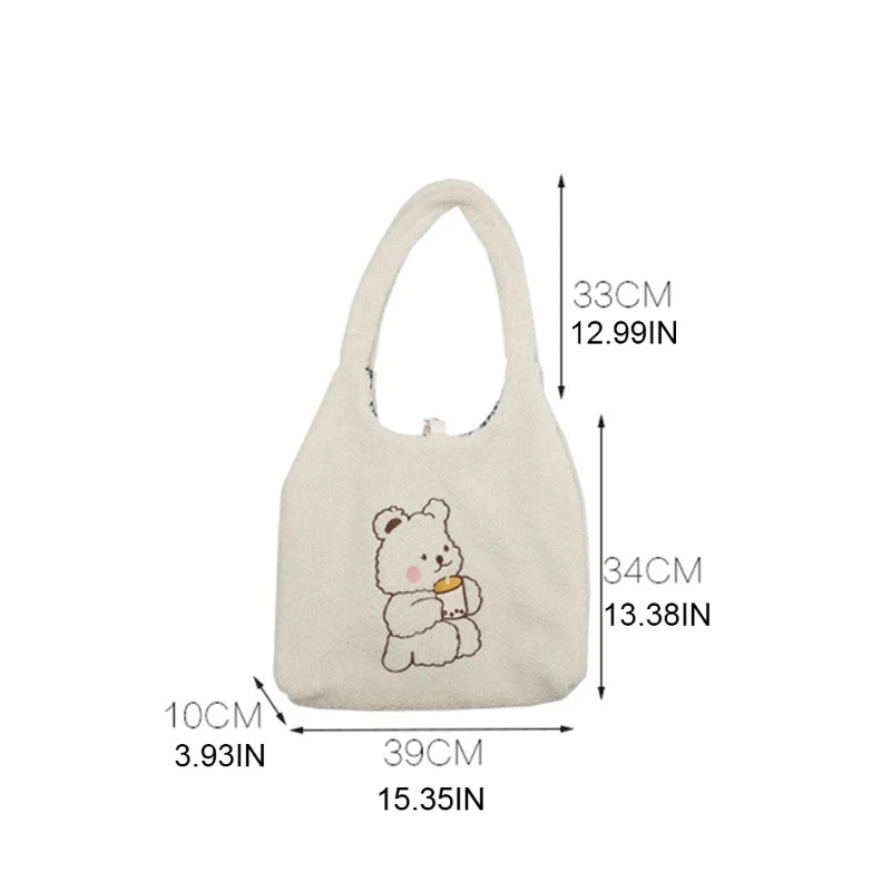 

Little Bear Embroidered Lamb Wool Shoulder Bag Large Capacity Women Shoulder Messenger Bag Casual Daily Wear Crossbody
