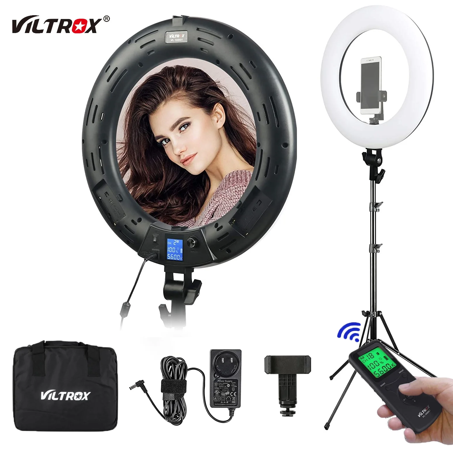 

Viltrox VL-600T 18 inch Bi-color Dimmable Selfie LED Ring Light Wireless remote stand Studio Photography Lighting For Makeup