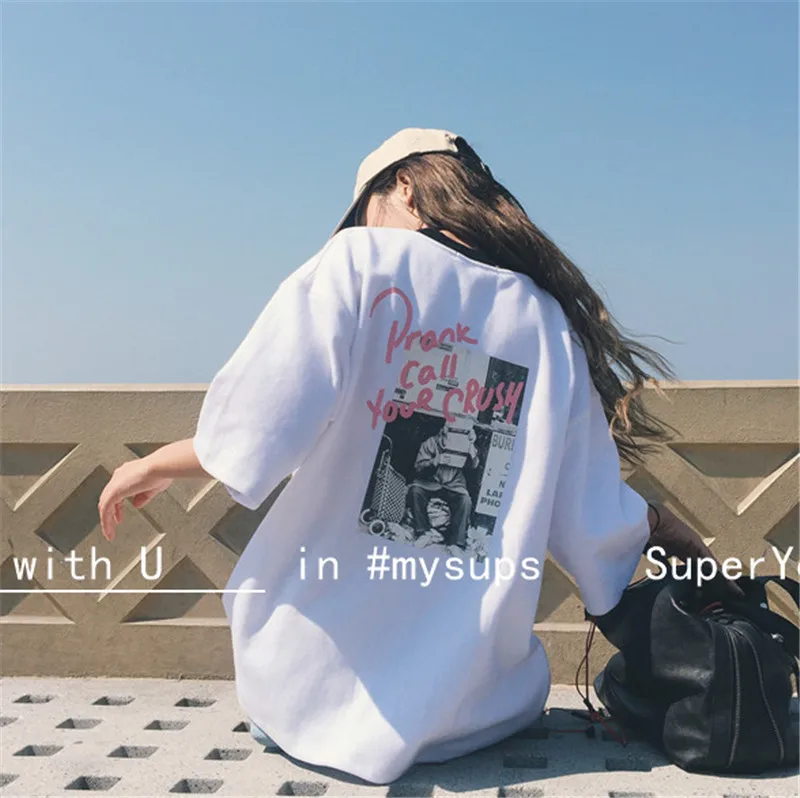 

T-shirt Women Short Sleeve O-Neck Loose Letter Printed Korean Style T-shirt Womens Daily Trendy Harajuku Leisure Tops Harajuku