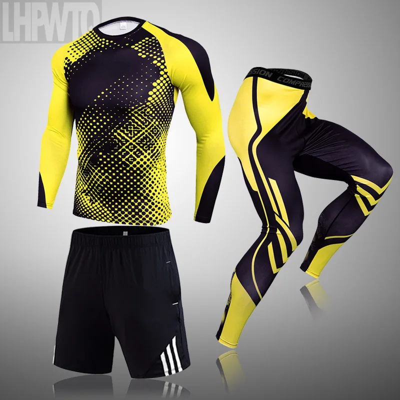 

3-piece sets Compression Suits Men's Quick Dry set Clothes Sport Running MMA jogging Gym work out Fitness Tracksuit clothing