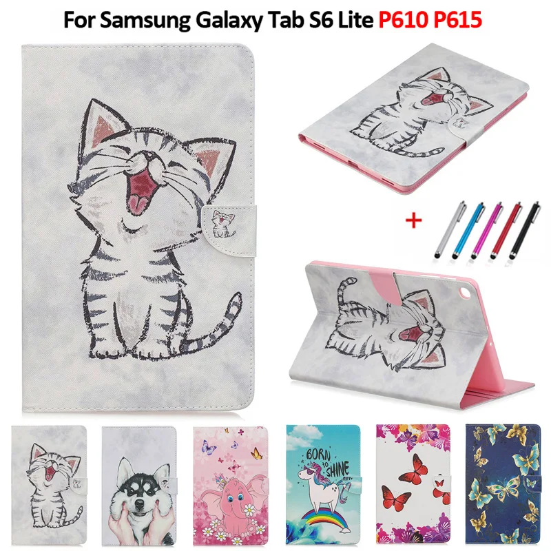 Чехол для Samsung Tab S6 Lite кожаный чехол планшета с милым котом единорогом щенком