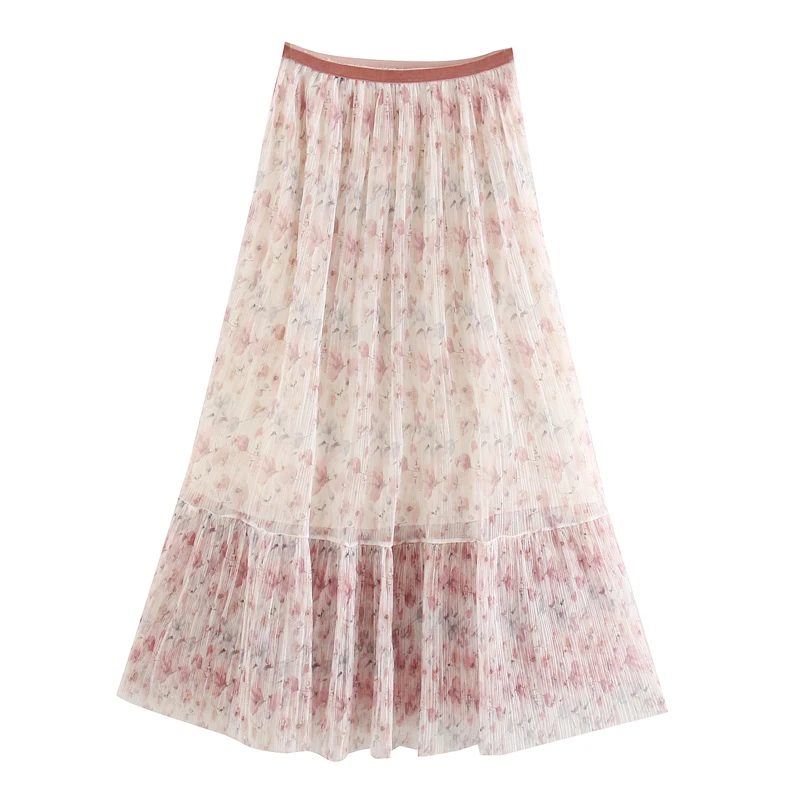 Женская плиссированная юбка ZA длинная с цветочным принтом и высокой талией