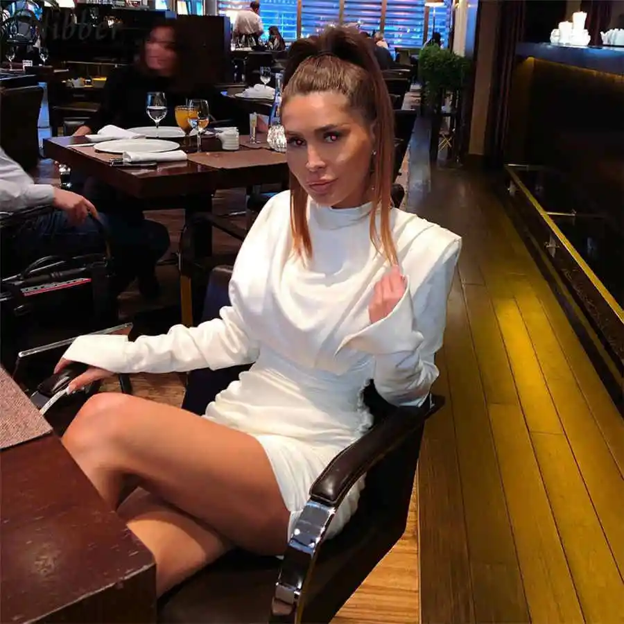 NIBBER 2019 осеннее платье с длинным рукавом и высоким воротником женское