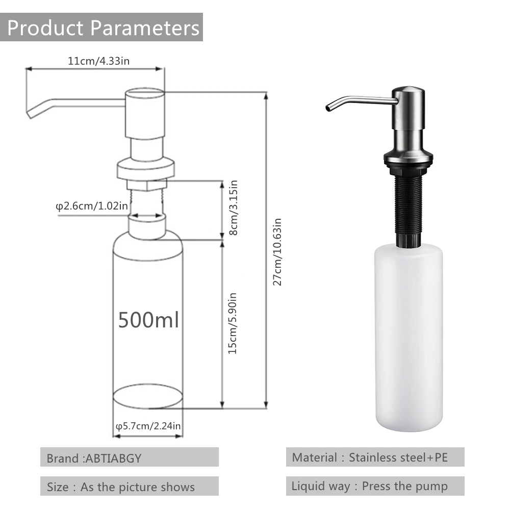 Диспенсер для мыла из нержавеющей стали дозатор с матовым никелем и помпой