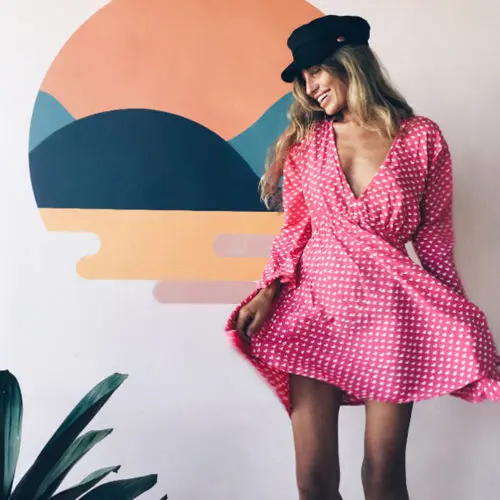 Летнее платье с цветочным принтом женские платья v-образным вырезом и длинными