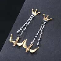 vla fashion creative design crown tassel earrings womens 925 silver natural lovely swallow earrings wholesale