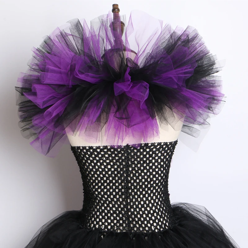 

Evil Queen Tutu Dress Maleficent witch Cosplay costume + Devil Horn and Wing Sleeping Beauty Dress up for girl Party Halloween
