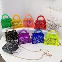 clear acrylic jelly pvc bag luxury trapezoid box transparent handle crossbody bags women fashion graffiti candy color handbags