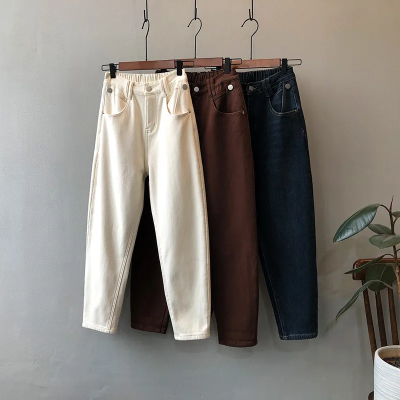 

Plus Velvet Thick Jeans Women 2021 Winter New Korean Student High Waist Loose Casual Pants