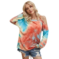 women sexy cold off shoulder shirts stylish color block tie dye print tops long sleeve fashion loose casual camisa mujer shirt
