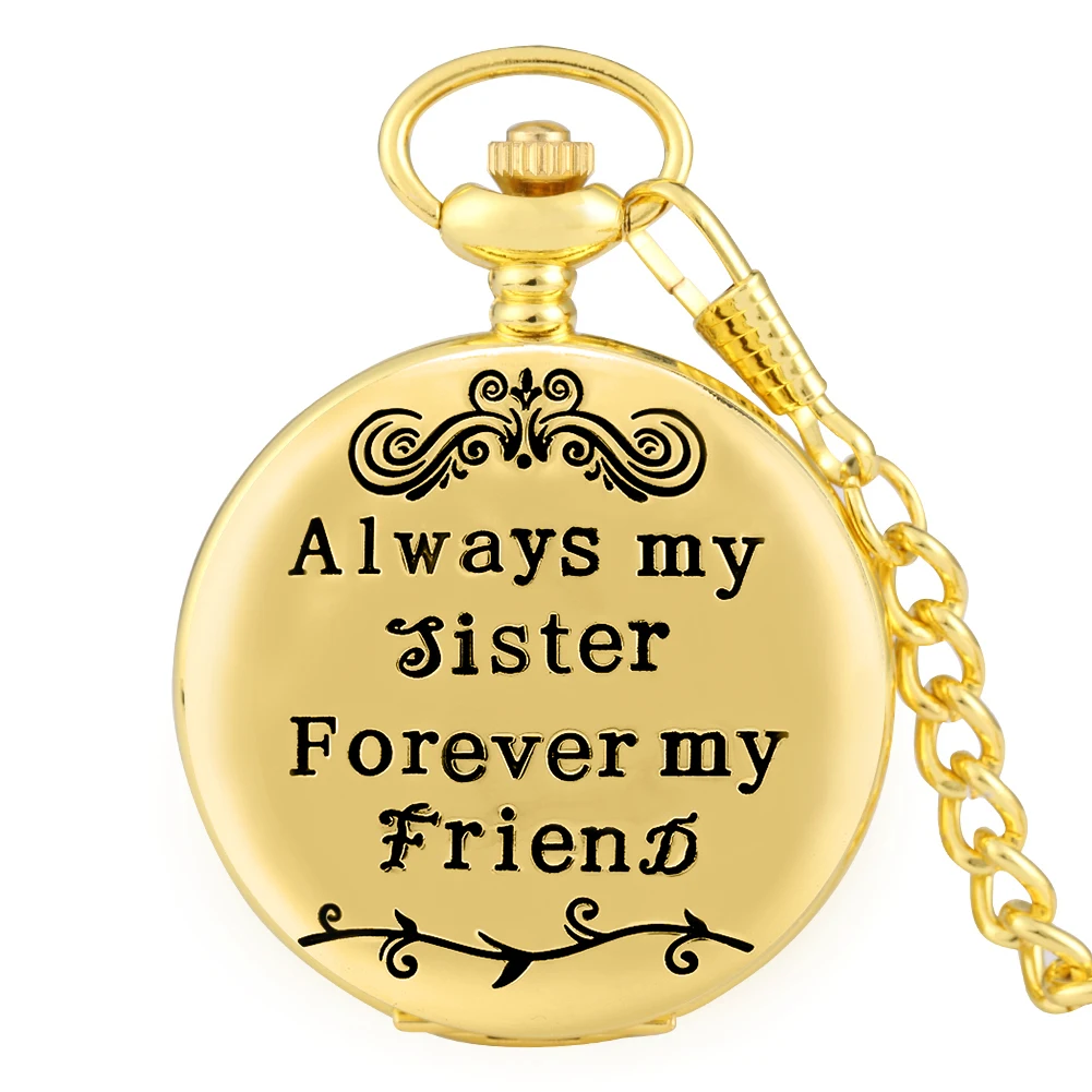 

Fashion Golden Pocket Watch Forever My Sister Forever My Friend Roman Numeral Dial Thick Chain Pocket Watch Pendant Girl Gifts