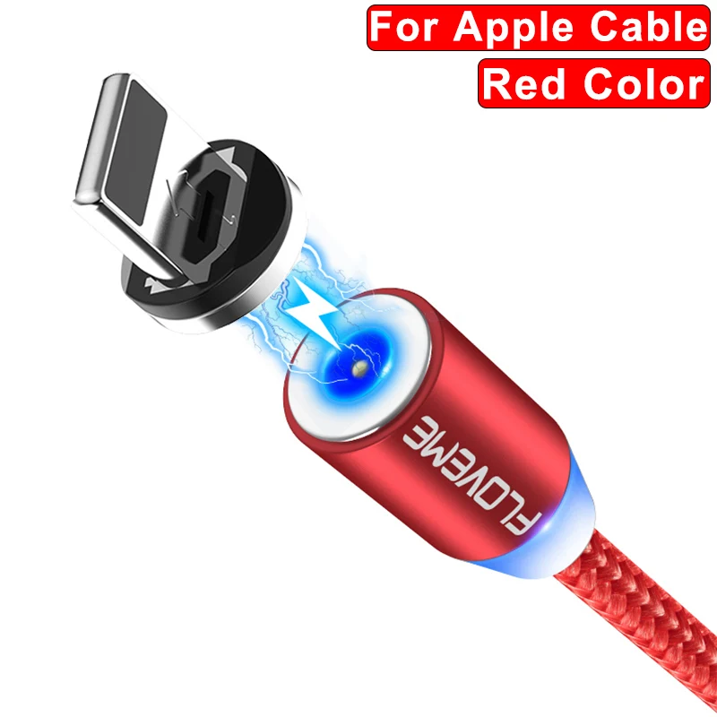 For Apple Red FLOVEME, магнитный usb-кабель для быстрой зарядки, кабель USB type C, Магнитный зарядный кабель Micro usb для зарядки и передачи данных, кабель USB для мобильного телефона - Цвет: For Apple Red